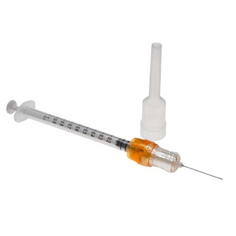 Luer Lock syringe - sprøjte med fast sikkerhedsnål, 1 ml (LDV)
